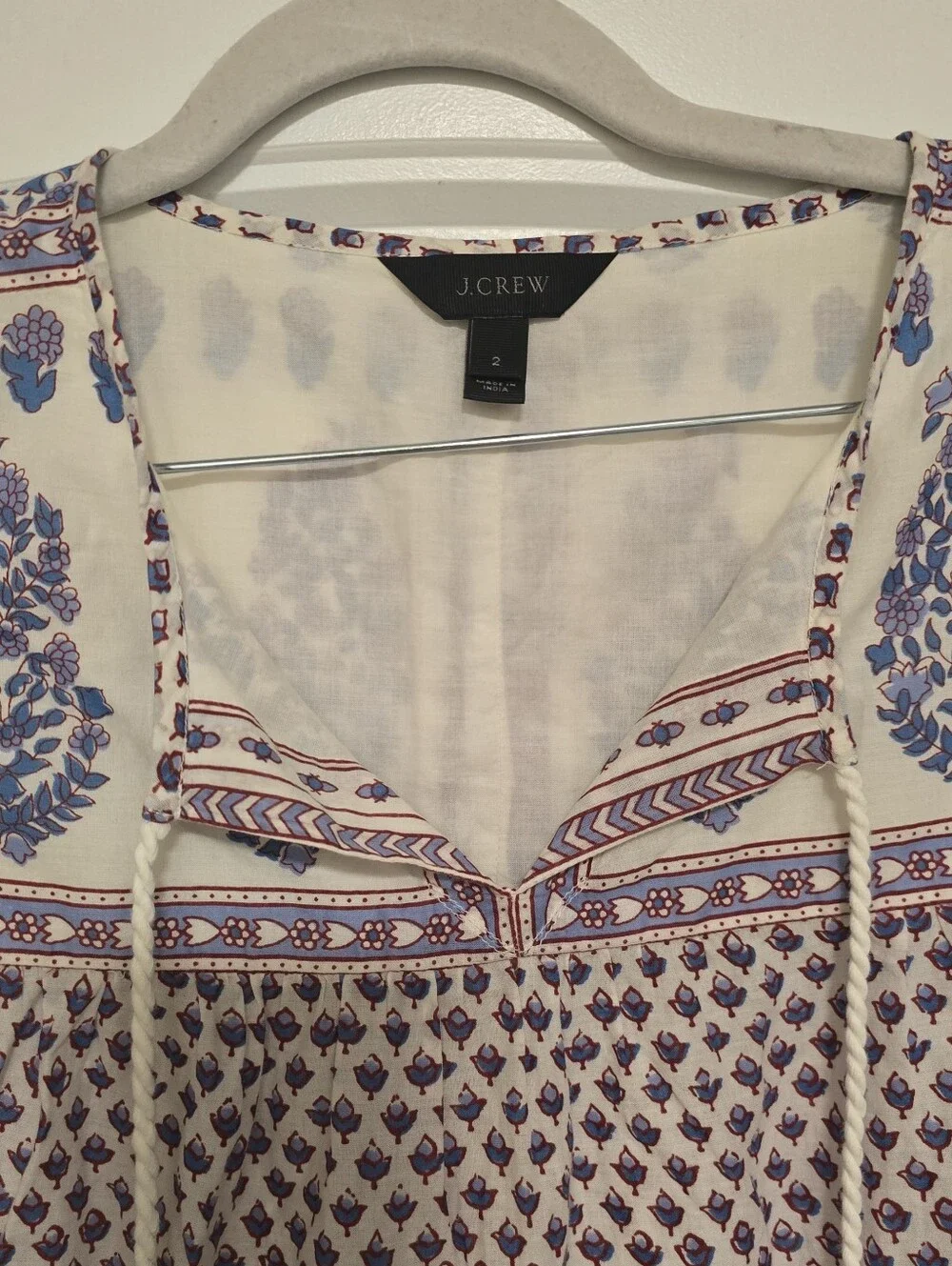 J CREW Point Sur Boho Paisley Printed Peasant Blouse